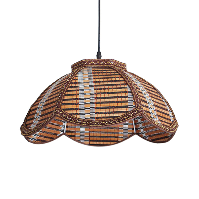 Chinese Bamboo Flower-Shaped Pendant Lamp: Brown/Beige Light Fixture For Bedroom Balcony