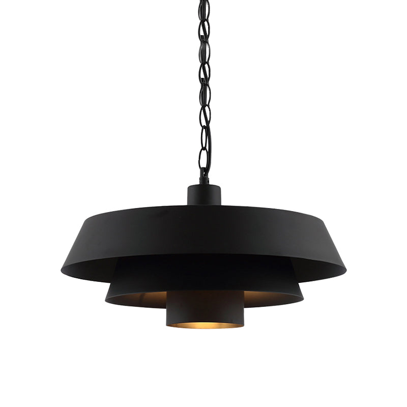 Barn Metal Pendant Lighting - Industrial Modern 1-Head Restaurant Hanging Light, 2 Tiers - Black