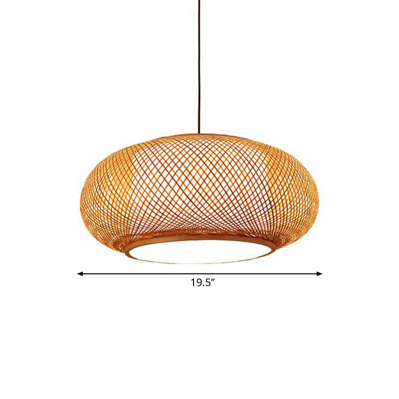Asian Stylish Curved Bamboo Pendant Light - 16/19.5 Width 1 Beige Ideal For Living Rooms