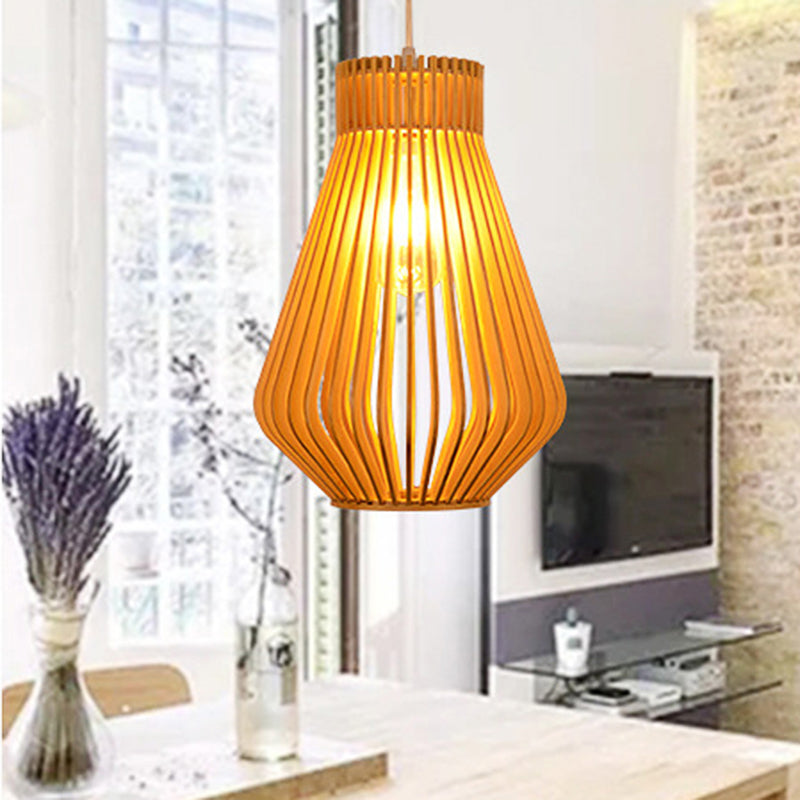 Diamond Shape Bamboo Pendant Light - Modern 1-Head Beige Lamp For Living Room