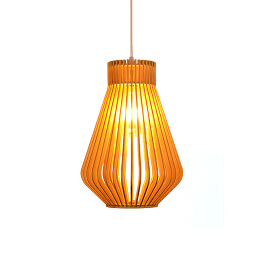 Diamond Shape Bamboo Pendant Light - Modern 1-Head Beige Lamp For Living Room