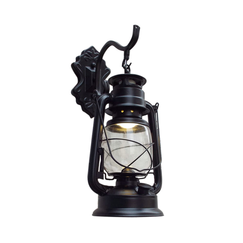 Coastal Porch Wall Sconce - Clear Glass Lantern Light Fixture Black