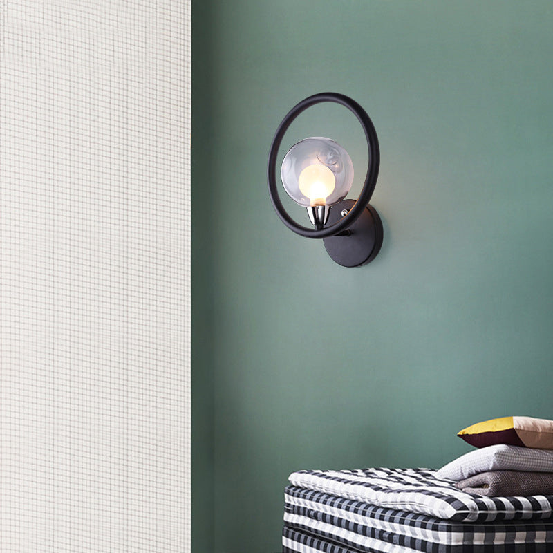 Retro Style Metal Wall Sconce Light - Ring Shaped 1 Living Room Lamp In Black