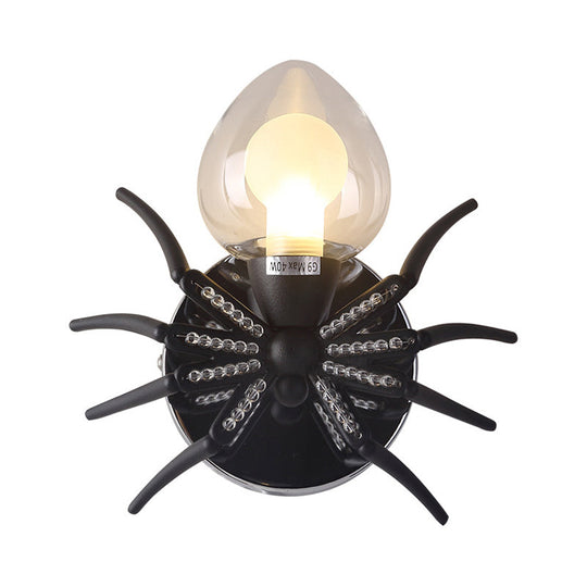 Black Metal Spider Wall Sconce With Lodge Loft Shade - 1 Light Lamp