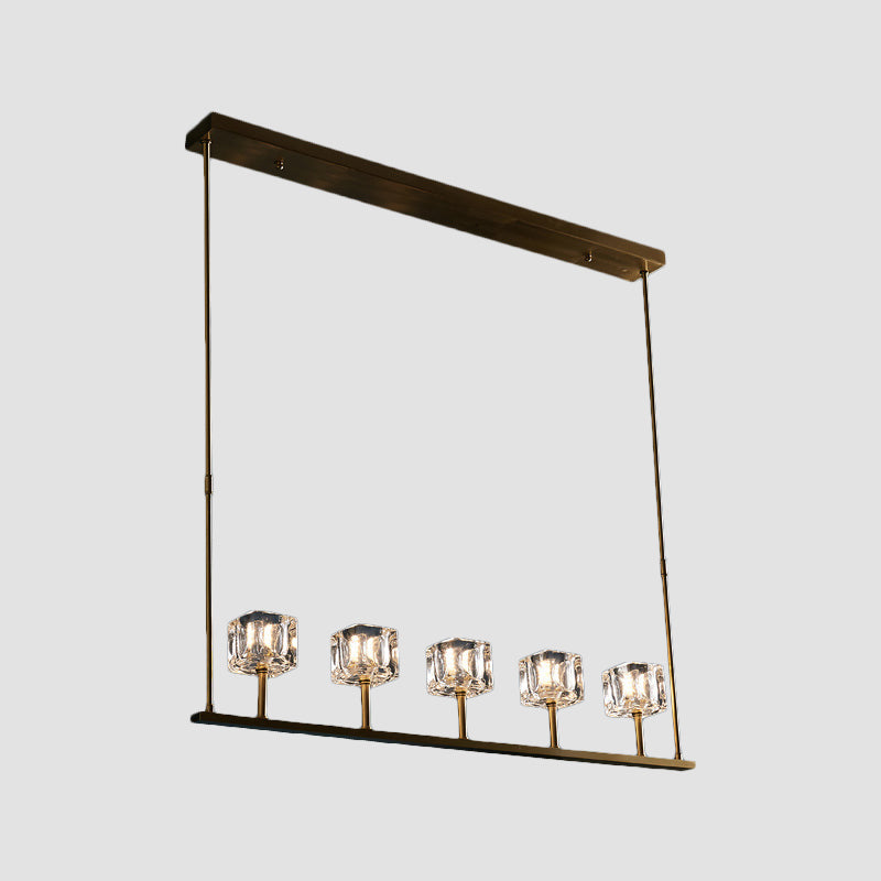 Modern Crystal Pendant Light Fixture - Gold 5-Head Hanging Island Chandelier For Dining Table