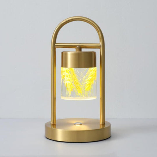 Minimalist Gold Column Led Desk Lamp With Clear Glass Shade And Metal Frame / Design 1