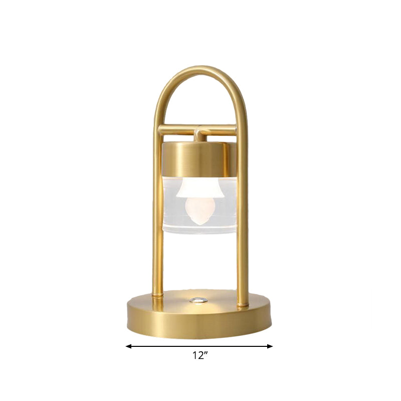 Minimalist Gold Column Led Desk Lamp With Clear Glass Shade And Metal Frame