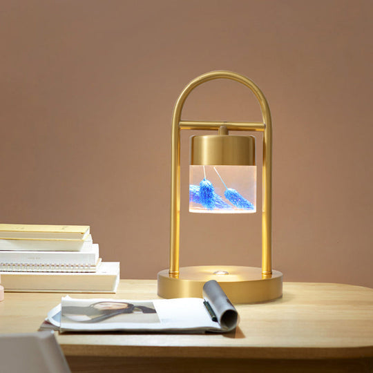 Minimalist Gold Column Led Desk Lamp With Clear Glass Shade And Metal Frame / Design 4