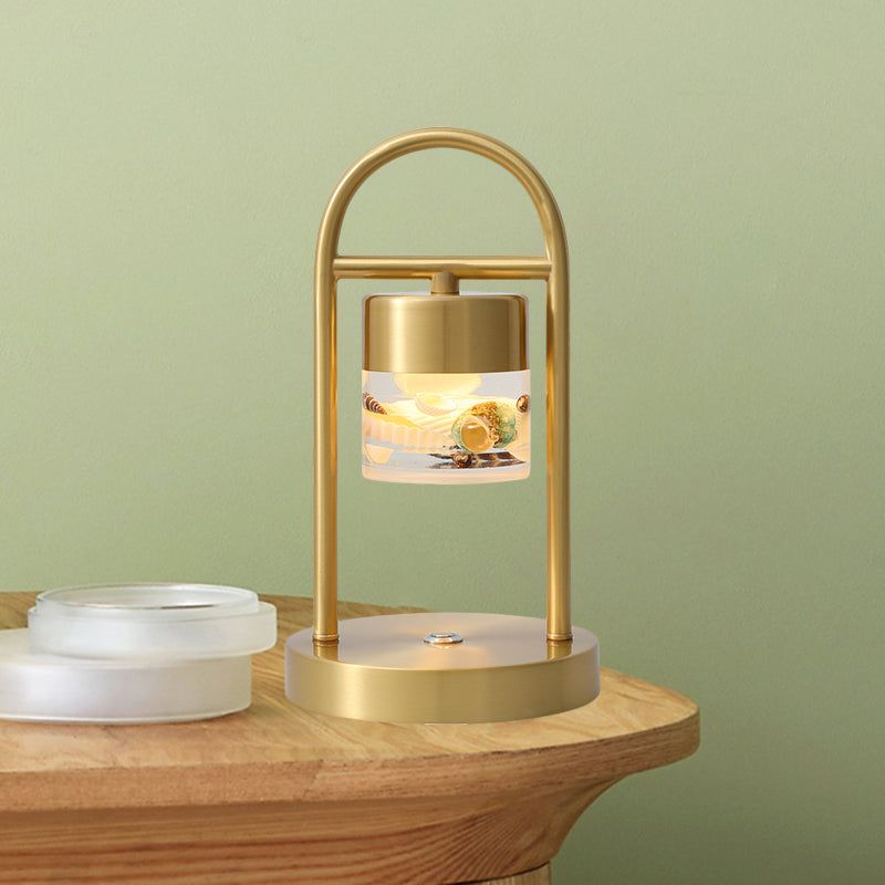 Minimalist Gold Column Led Desk Lamp With Clear Glass Shade And Metal Frame