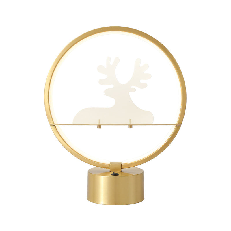 Contemporary Gold Led Table Lamp With Elk Detail - Metallic Nightstand Light