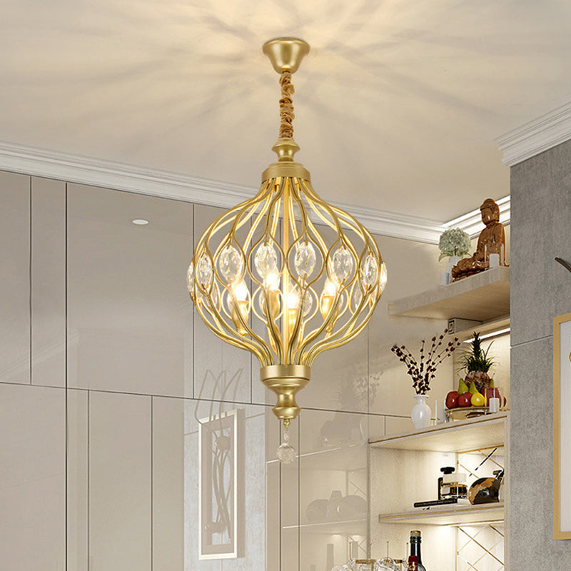 Contemporary Black/Gold Crystal Encrusted Lantern Chandelier - 4/6 Lights Hanging Lamp Kit 4 / Gold