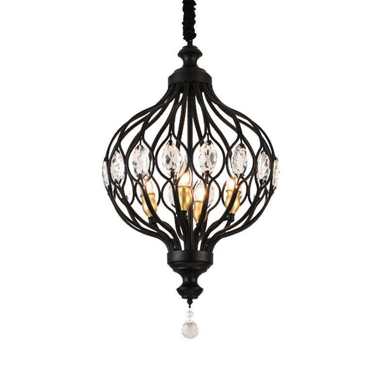 Contemporary Black/Gold Lantern Chandelier with Crystal Encrusted Hanging Lamp Kit - 4/6 Lights