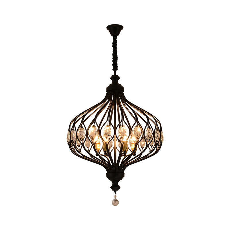 Contemporary Black/Gold Crystal Encrusted Lantern Chandelier - 4/6 Lights Hanging Lamp Kit