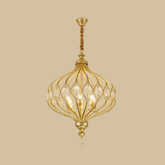 Contemporary Black/Gold Crystal Encrusted Lantern Chandelier - 4/6 Lights Hanging Lamp Kit
