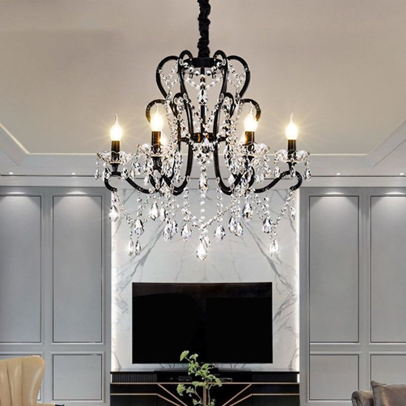 Modern Black Bedroom Chandelier - 4/5 Light Crystal Stands - Swag Hanging Ceiling Fixture