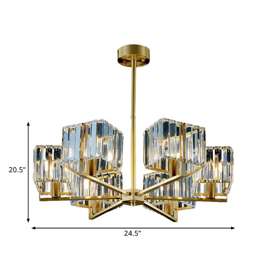 Contemporary Gold Cuboid Crystal Chandelier - 4/6 Head Pendant Light Fixture For Bedroom