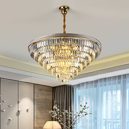Modern Tapered Hanging Chandelier with Clear Crystal Prisms - 16/6 Lights, 31.5"/18.5" Wide