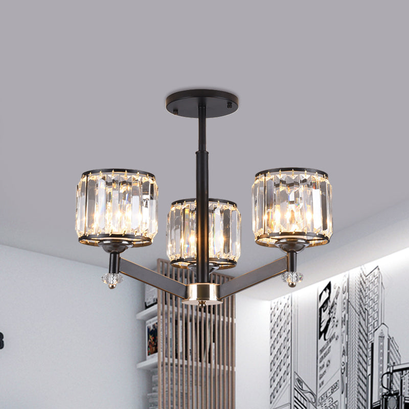 Traditional Black Cylinder Hanging Crystal Lamp Kit - 3/6 Lights Sitting Room Chandelier Lighting 3