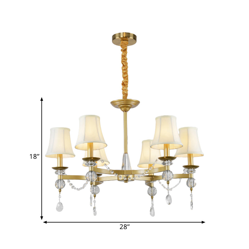 Gold Flared Crystal Drops Suspension Lamp - Traditional Pendant Chandelier With 6/8 Bulbs For