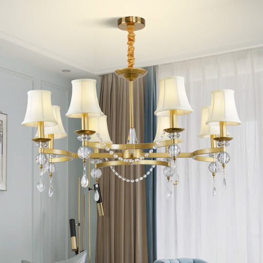 Gold Flared Crystal Drops Suspension Lamp - Traditional Pendant Chandelier With 6/8 Bulbs For
