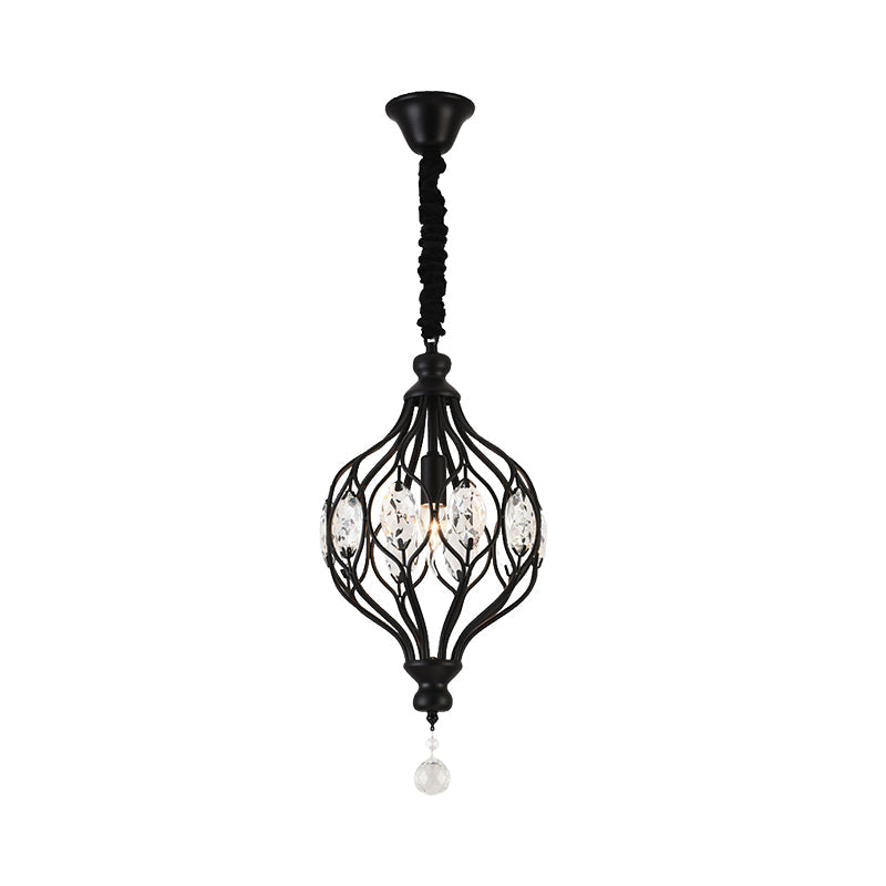 Crystal Pendant Lantern Light For Traditional Bedrooms - 1 Bulb Black/Gold