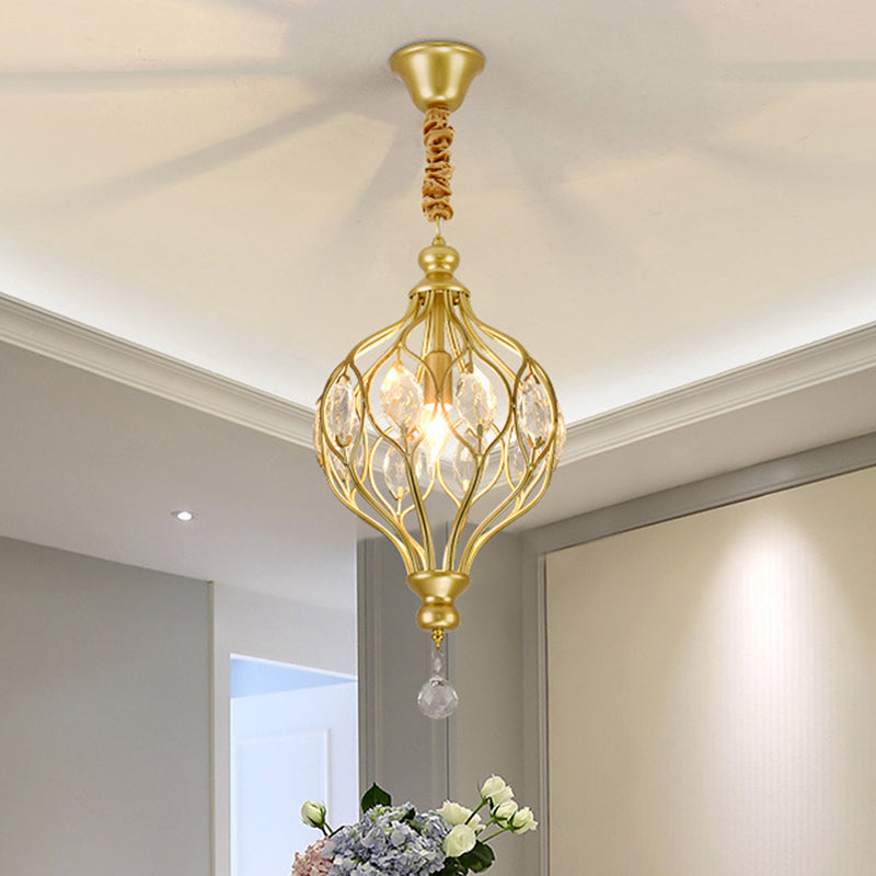 Crystal Pendant Lantern Light For Traditional Bedrooms - 1 Bulb Black/Gold Gold