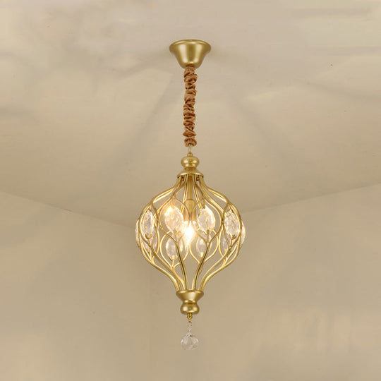 Crystal Pendant Lantern Light For Traditional Bedrooms - 1 Bulb Black/Gold