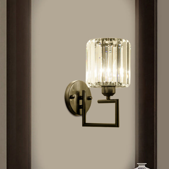 Black Wall-Mounted Crystal Sconce With Contemporary Cylindrical Design