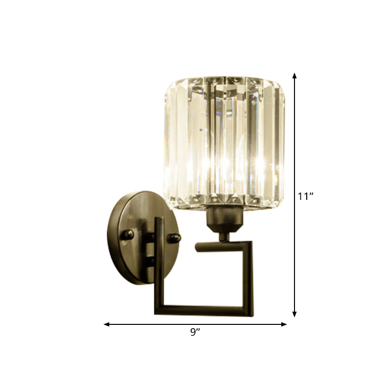 Black Wall-Mounted Crystal Sconce With Contemporary Cylindrical Design