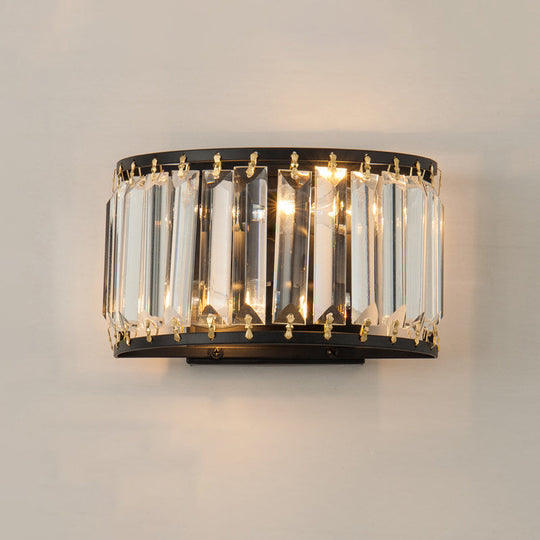 Modern Black Crystal Wall Sconce With 2 Bulbs - Surface Mounted Light Fixture