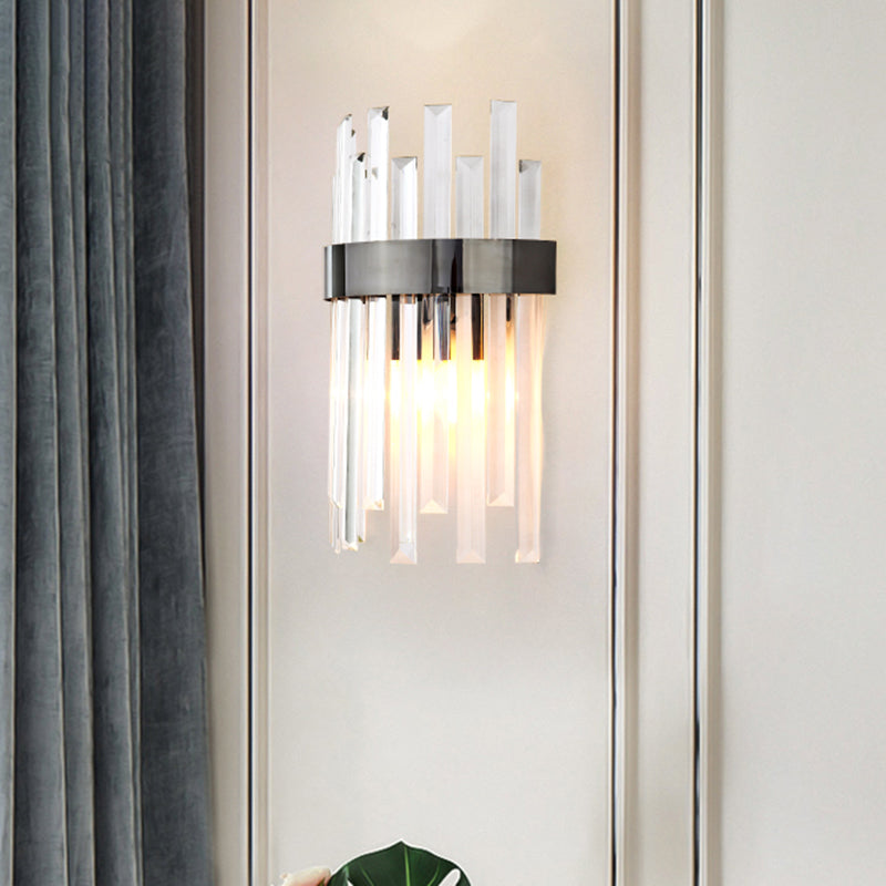 Contemporary Black Wall Sconce With Icicle Crystal For Dining Room Lighting