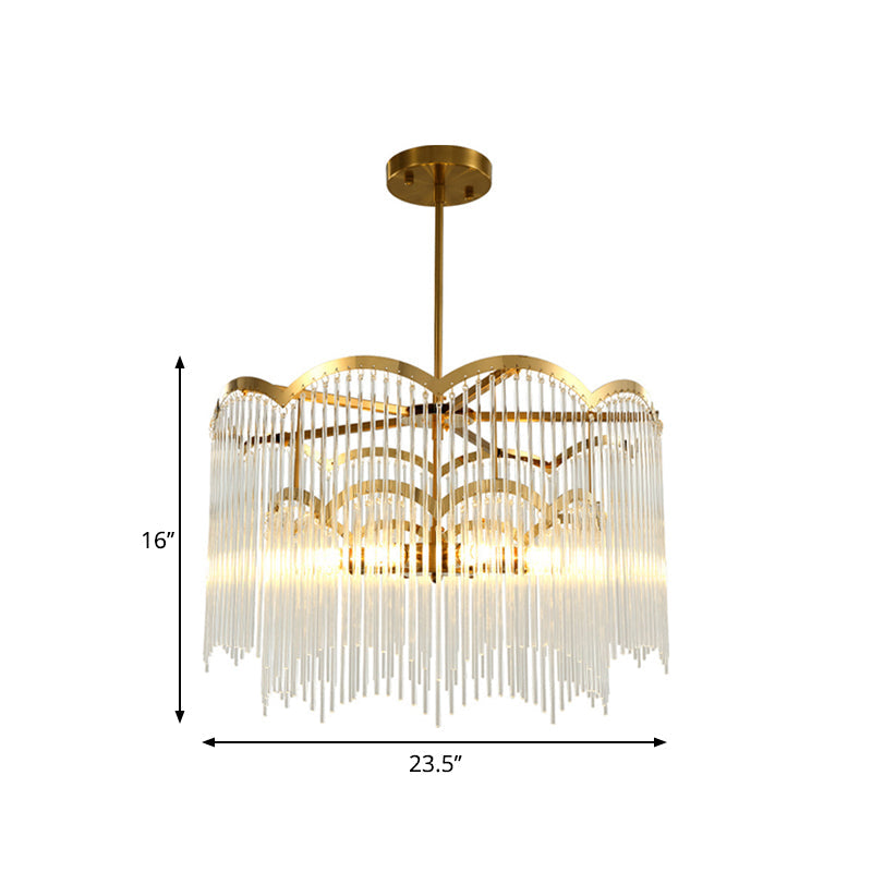 Modern Gold Crystal Wavy Chandelier with Tubular Hanging Metal Frame - 8 Heads