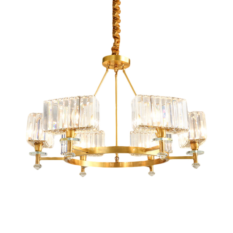 Gold Cuboid Crystal Pendant Chandelier: 3/6 Bulbs Suspension Lighting - Contemporary Design