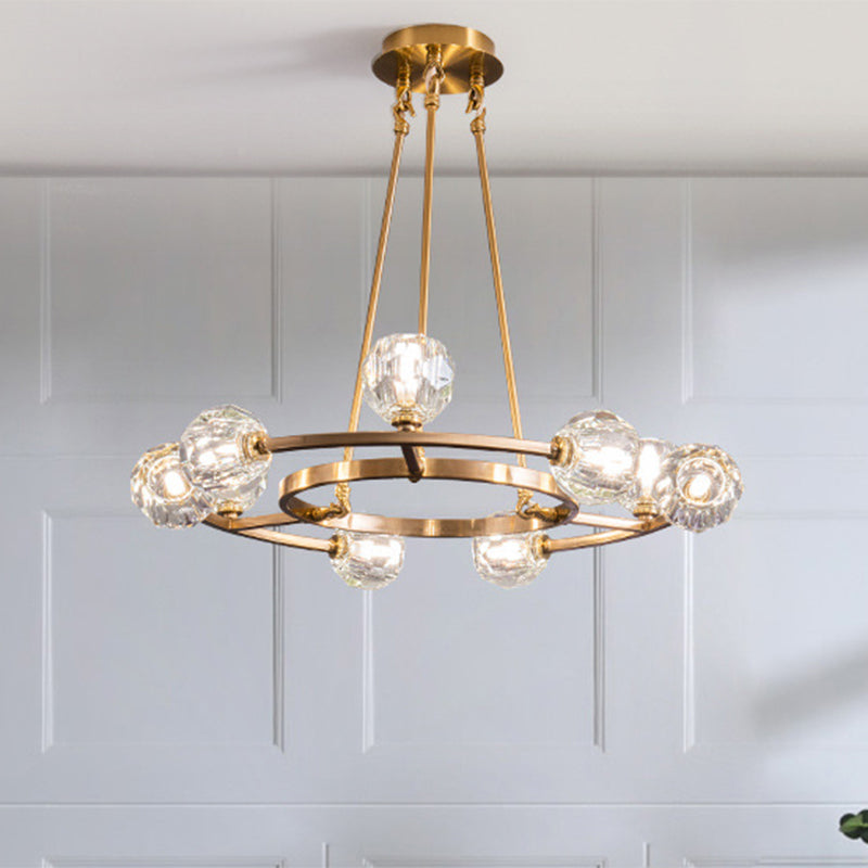 Modern Gold Wheel Crystals Chandelier Lamp - Stunning Great Room Hanging Light