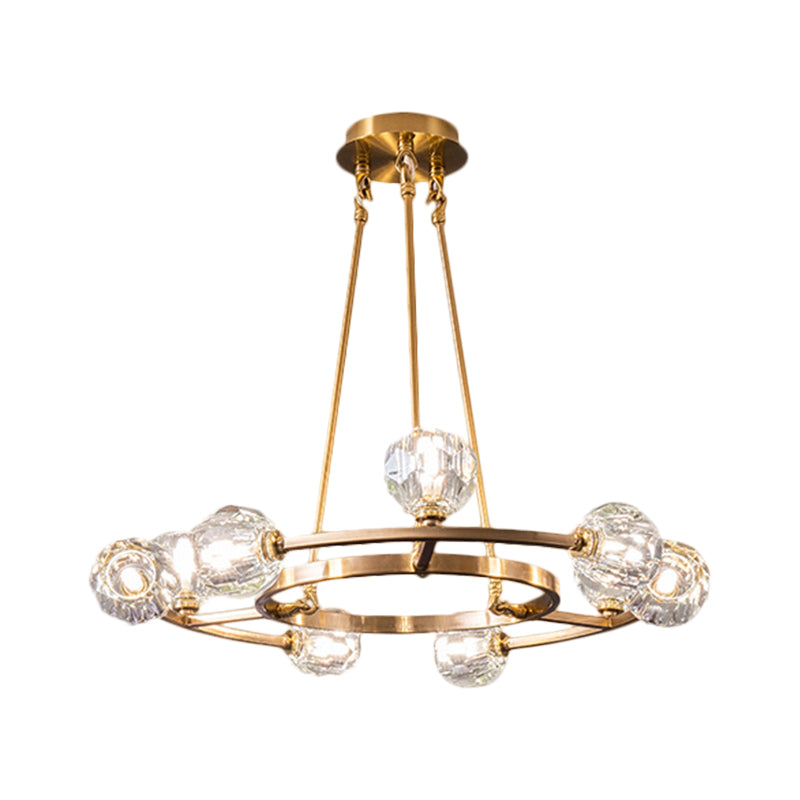 9-Head Modern Gold Chandelier With Crystal Balls - Elegant Hanging Light For Great Room