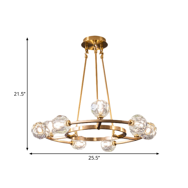9-Head Modern Gold Chandelier With Crystal Balls - Elegant Hanging Light For Great Room