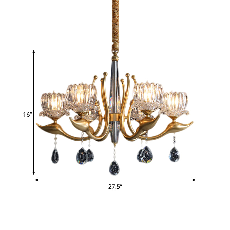 Swirling Arms Crystal Floral Pendant Chandelier - Modern, 6/8 Bulbs, Elegant Crystal Draping - Perfect for Dining Room Lighting