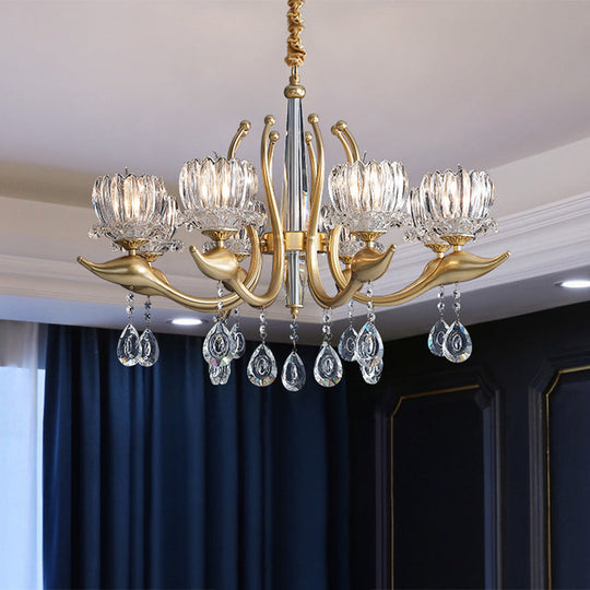 Swirling Arms Crystal Floral Pendant Chandelier - Modern, 6/8 Bulbs, Elegant Crystal Draping - Perfect for Dining Room Lighting