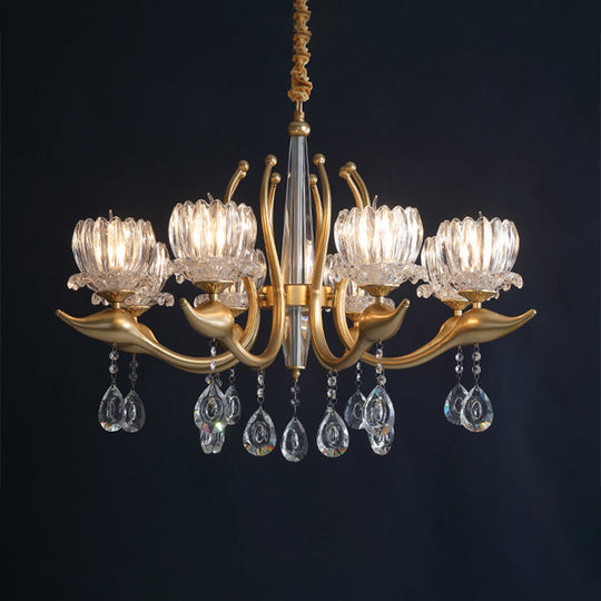 Modern Swirling Arms Crystal Floral Pendant Chandelier - Dining Room Lighting With Draping 6/8 Bulbs