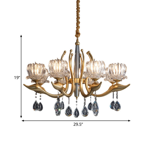 Modern Swirling Arms Crystal Floral Pendant Chandelier - Dining Room Lighting With Draping 6/8 Bulbs