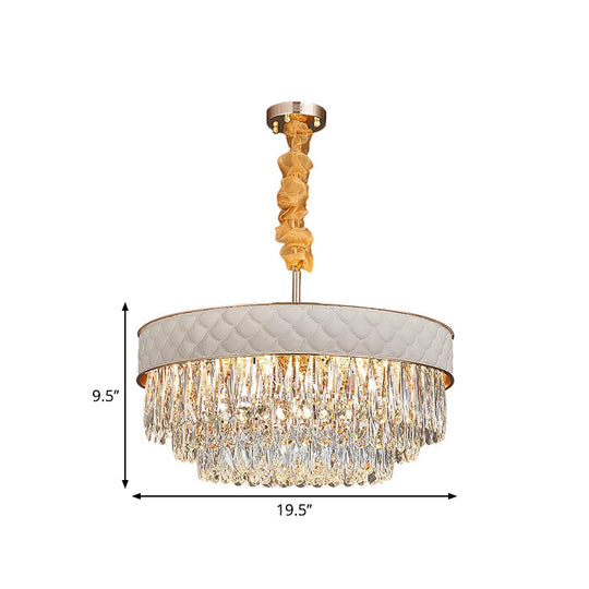 Contemporary Crystal Raindrops Drum Ceiling Chandelier - White 9/15 Heads 19.5/23.5 Wide