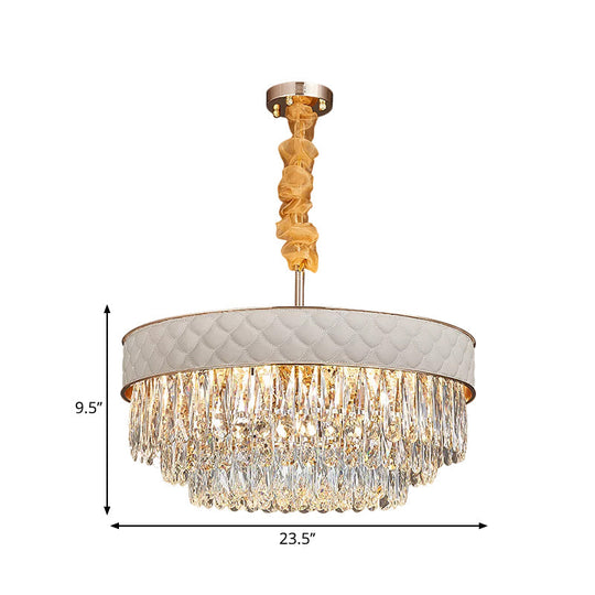 Contemporary Crystal Raindrops Drum Ceiling Chandelier - White 9/15 Heads 19.5/23.5 Wide