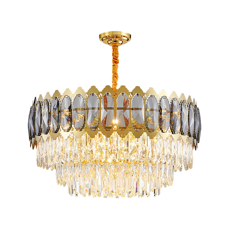 Contemporary Prismatic Silver Drum Chandelier - Crystal Pendant Light (6 Heads)