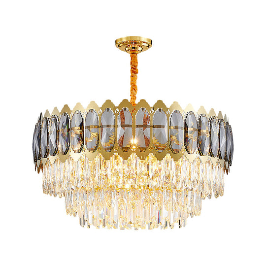Contemporary Silver Drum Chandelier Light With Crystal Prismatic Design - 6 Heads