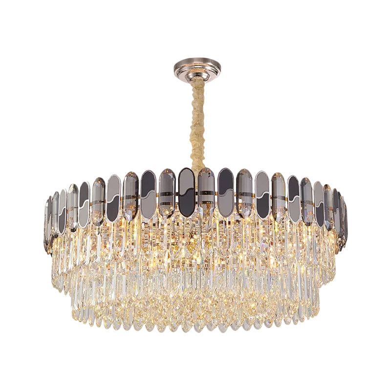 Modernist Tiered Round Ceiling Chandelier - 11 Bulbs Clear Crystal Lighting Fixture