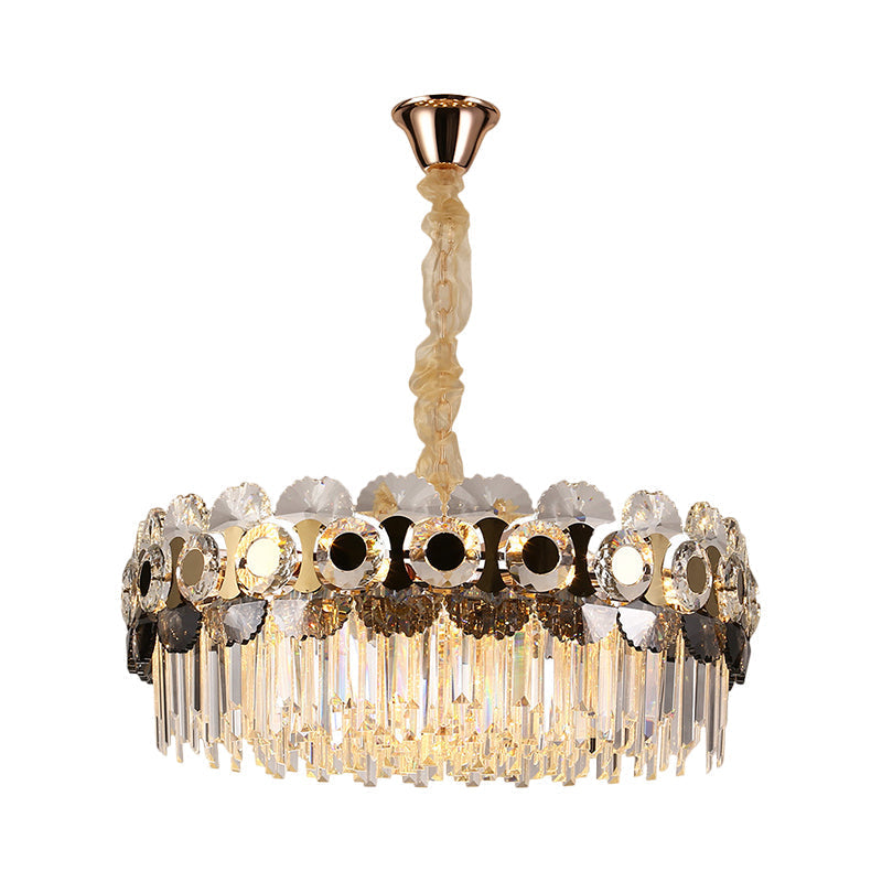 Contemporary Gold Round Chandelier With Clear Crystal Prismatic Bulbs - Ideal For Living Room Or