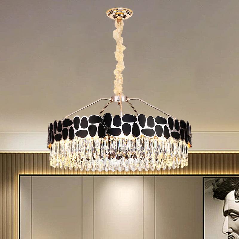 Modern Black Crystal Prismatic Pendant Chandelier with 8 Heads and Circular Suspension Lighting