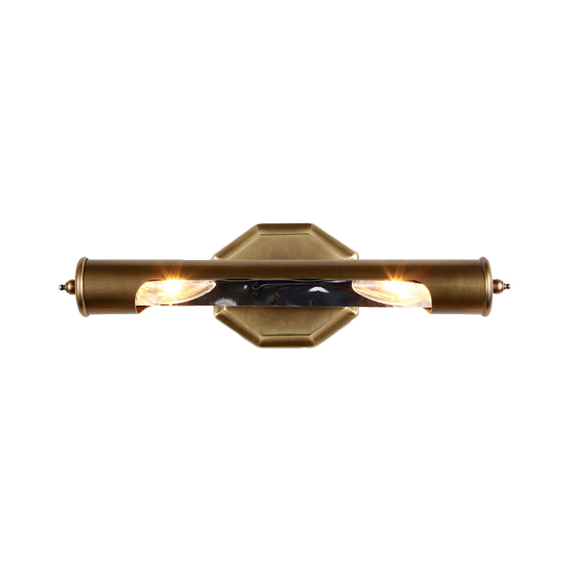 Metallic Shade Bedroom Wall Sconce With 2 Bulbs And Brass Finish Available In 14/18 Width
