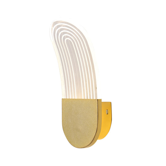 Contemporary Acrylic Led Bedside Wall Lamp: Curved Oval Sconce Light In Black/Gold