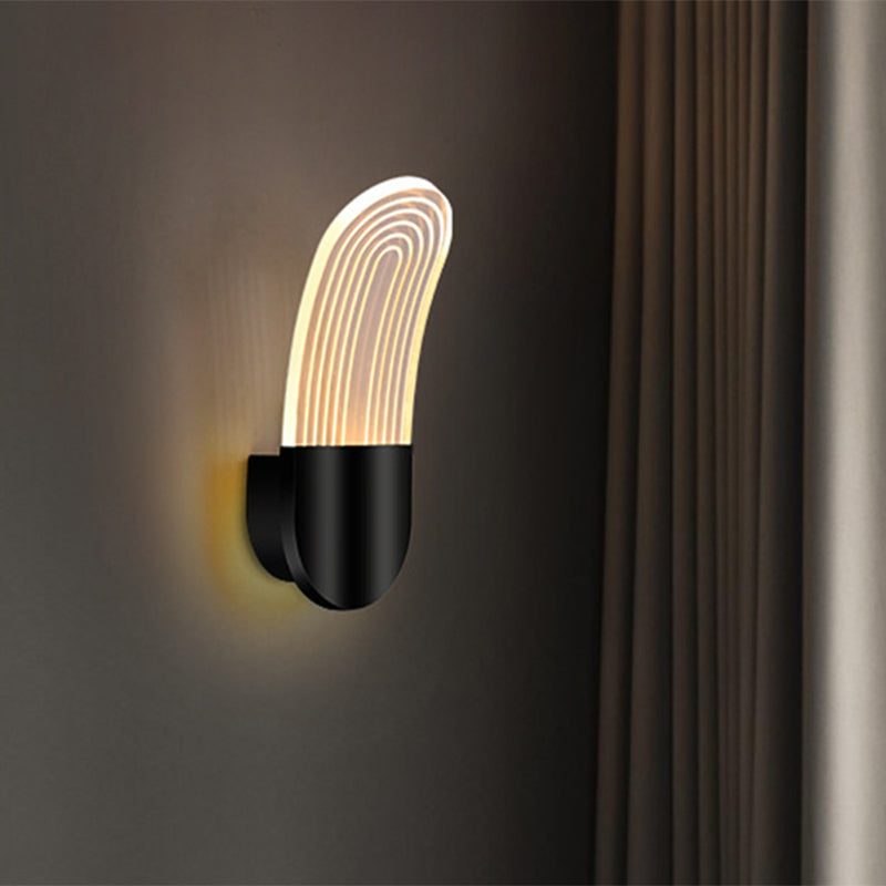 Contemporary Acrylic Led Bedside Wall Lamp: Curved Oval Sconce Light In Black/Gold Black